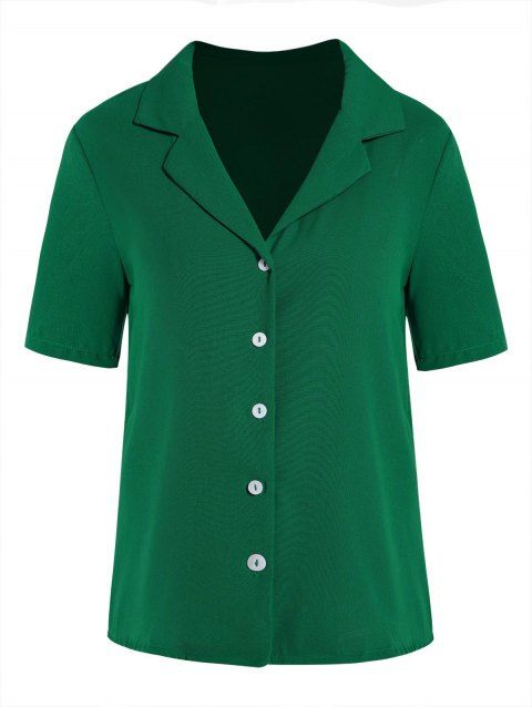 Solid Color Short Sleeve Shirt Button Up Notched Collar Shirt