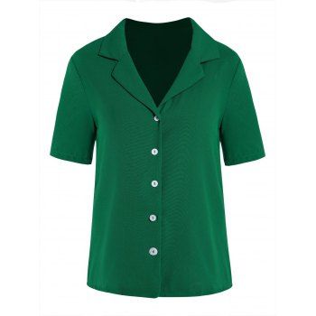 

Solid Color Short Sleeve Shirt Button Up Notched Collar Shirt, Deep green