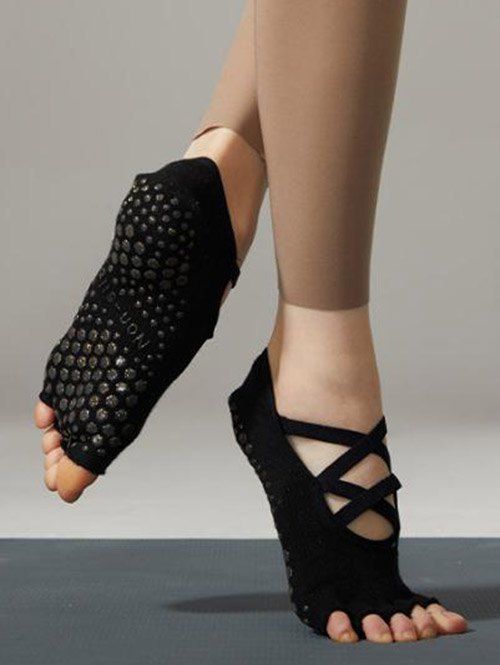 Chaussettes de Yoga Anti-Dérapantes Croisées en Coton - Noir 