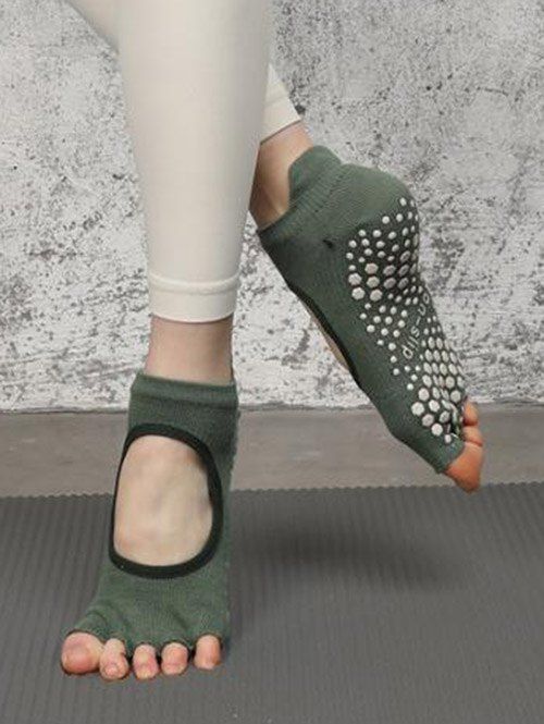 Chaussettes de Yoga Antidérapantes Ouvertes Au Dos - Vert profond 
