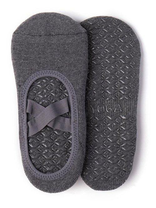 2 Paires Chaussettes de Yoga Anti-Dérapantes Croisées en Coton - Gris 