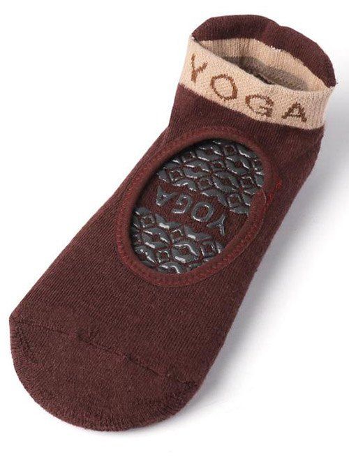 Chaussettes de Yoga Anti-Dérapantes Découpées en Blocs de Couleurs en Coton - Rouge foncé 