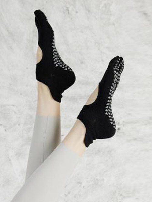2 Pièces Chaussettes de Yoga Anti-Dérapantes à Bout Rond en Coton - Noir 