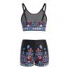 Plus Size Tankini Swimsuit Printed Swimwear Padded Strap Boyshorts Bathing Suit - multicolor A 4XL
