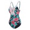Maillot de Bain Panneau en Maille Feuille Tropicale Imprimée Une-Pièce - multicolor XL