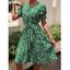 Robe Moulante Plissée à Imprimé Fleuri Plissée Au Poitrine avec Ceinture de Cottagecore - Vert XL
