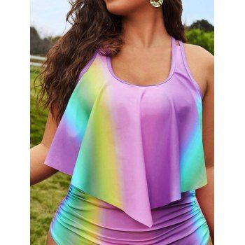 

Plus Size Tankini Swimsuit Colored Ombre Flounce Swimwear Padded Tummy Control Bathing Suit, Multicolor a