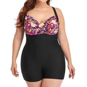 

Plus Size Tribal Flower Print Underwire One-piece Swimwear Crossover Front Modest One-piece Swimwear, Multicolor