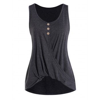 Heather Tank Top Mock Button Crossover Scoop Neck Casual Tank Top