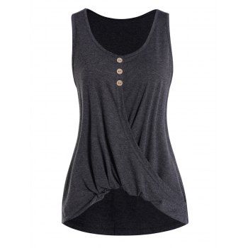 

Heather Tank Top Mock Button Crossover Scoop Neck Casual Tank Top, Gray