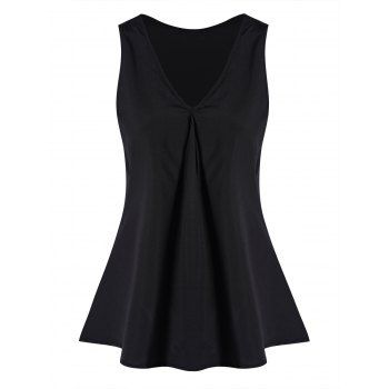 

Solid Color Blouse Curved Asymmetrical Hem Sleeveless Casual Blouse, Black