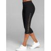 Checkerboard Lace Up Short Sleeve Tee And Lace-up Capri Leggings Outfit - BLACK S