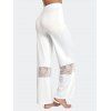 Crossover Long Sleeves Ruched Cinched Faux Twinset T-shirt And Sheer Flower Lace Panel Wide Leg Pants Outfit - multicolor S
