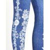 Flower Print Asymmetrical Hem Cami Top And Faux Denim 3D Print Skinny Jeggings Outfit - BLUE S