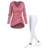 Ensemble avec Haut Boutonné Moulant Irrégulier à Manches Longues à Col V et Pantalon Skinny à Lacets - multicolor S