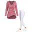 Ensemble avec Haut Boutonné Moulant Irrégulier à Manches Longues à Col V et Pantalon Skinny à Lacets - multicolor S