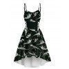 Allover Dinosaur Skeleton Print High Low Dress Adjustable Straps Lace Up A Line Dress