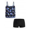 Plus Size Tankini Swimsuit Flower Geometric Print Swimwear Padded Boyshorts Bathing Suit - multicolor A 4XL