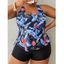 Plus Size Tankini Swimsuit Flower Leaf Print Swimwear Cinched Boyshorts Modest Bathing Suit - multicolor A 2XL
