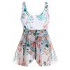 Plus Size One-piece Swimsuit Flower Leaf Print Mesh Overlay Padded High Waisted One-piece Swimwear - multicolor A 4XL