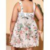 Plus Size One-piece Swimsuit Flower Leaf Print Mesh Overlay Padded High Waisted One-piece Swimwear - multicolor A 4XL