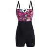 Plus Size Tribal Flower Print Underwire One-piece Swimwear Crossover Front Modest One-piece Swimwear - multicolor 4XL