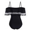 Plus Size Contrasting Stripe Dots Tassel Underwire One-piece Swimsuit Adjustable Straps One-piece Swimwear - BLACK 3XL