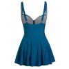 Plus Size Solid Color Tummy Control Swim Dress Padded Adjustable Straps One-piece Swimwear - BLUE 3XL