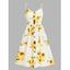 Sunflower Print Vacation Mini Sundress Smock Back Mock Button Front Pockets High Waist Dress - multicolor A XL