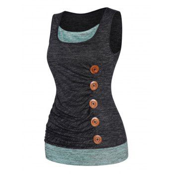 

Space Dye Tank Top Contrast Colorblock Mock Button Casual Tank Top, Dark gray