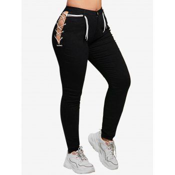 

Lace Up Side Plus Size Skinny Pants, Black