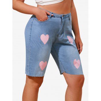 

Valentines Heart Print Bermuda Plus Size Denim Shorts, Light blue