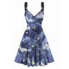Moon Constellation Night Sky Allover Print Dress O Ring Casual A Line Dress - BLUE S
