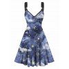 Robe Ligne A Décontractée à Imprimé Constellation Ciel de Nuit et Lune Anneau en O - Bleu M