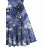 Moon Constellation Night Sky Allover Print Dress O Ring Casual A Line Dress - BLUE S
