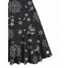 Celestial Sun Moon Star Allover Print V Neck O Ring Strap Casual A Line Dress - BLACK S