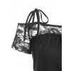 Halter Cinched Lace Up Off The Shoulder Short Sleeve Tee And Overlay Self Belted Ruffle Asymmetrical Midi Skirt Outfit - multicolor S