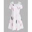 Colored Feather Print Dress Guipure Lace V Neck Cold Shoulder A Line Mini Dress - multicolor A XL