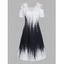 Ombre Dress Cold Shoulder Lace Guipure Insert V Neck A Line Midi Dress - multicolor A 2XL
