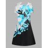 Printed Ink Painting Dress Guipure Lace Cold Shoulder V Neck A Line Midi Dress - multicolor A XL
