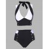 Maillot de Bain Tankini Matelassé Bicolore à Coupe Haute à Œillet - Noir XXL