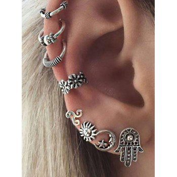 

8Pcs Floral Sun Moon Palm Shape Cuff Earrings Stud Earrings Set, Silver