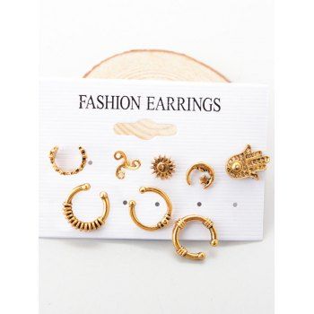 

8Pcs Floral Sun Moon Palm Shape Cuff Earrings Stud Earrings Set, Golden