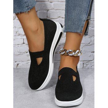 

Cut Out Breathable Slip On Thick Sole Casual Shoes, Black