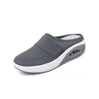 

Lazy Slip On Mesh Breathable Thick Sole Slippers Wedge Heel Slippers, Gray