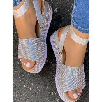 

Glitter Rhinestone Wedge Heel Platform Sandals, Silver