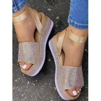 

Glitter Rhinestone Wedge Heel Platform Sandals, Golden