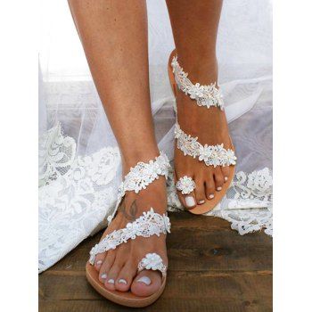 

Artificial Pearl Flower Lace Beach Weddings Slippers, White