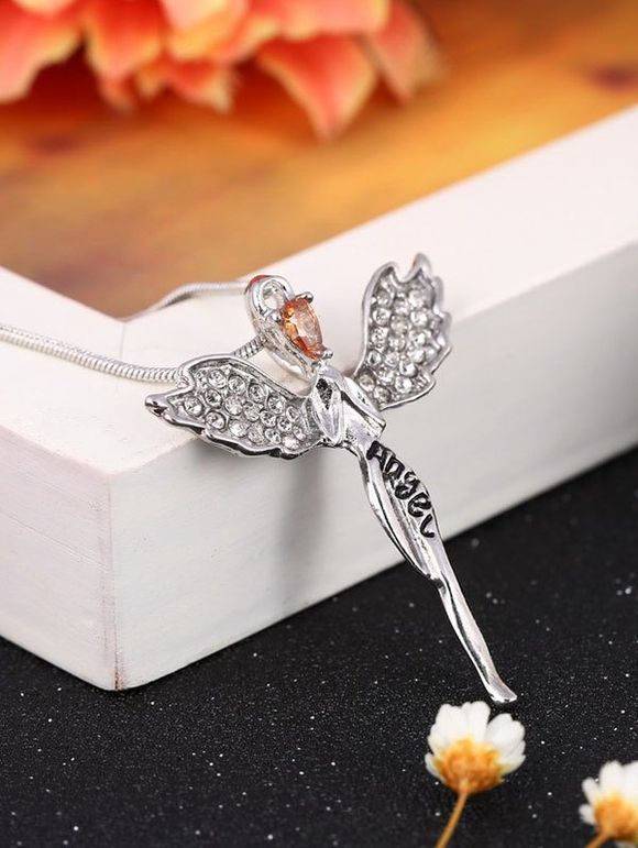 Collier Chaîne Pendant Ange avec Strass en Alliage - Argent 