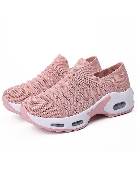 Slip On Breathable Knit Thick Sole Sport Sneakers - Rose clair EU 39